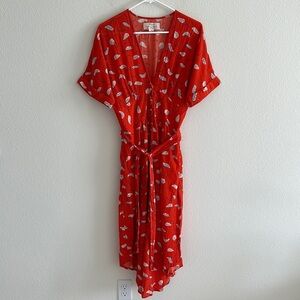 Birds or Paradis by Trovata 100% Cotton Button Down Belted Dress